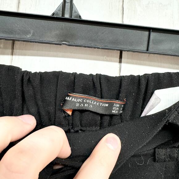 Zara Pants Women Size Small Linen Wide Leg Black High Waisted Trousers Tied - Picture 2 of 4